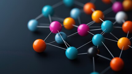 Obraz premium Macro perspective on colorful atoms and molecular bonds