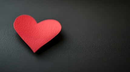 A minimalist close-up of a red heart cut from paper, placed on a black background.