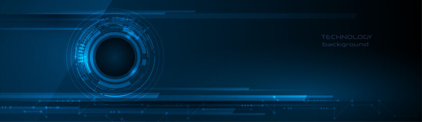 Vector illustration design, digital eyeball and line on circuit board. High tech computer, science technology. Abstract futuristic communication concept. Dark blue color background