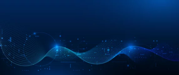 Vector illustration abstract technology with molecule, Flowing dot particle wave flow line, wireframe and dot on blue background. Datum technology network, science, artificial intelligence concept © nongkran_ch