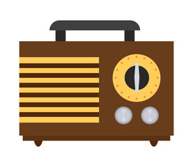 Wooden vintage radio with yellow speaker icon