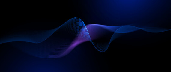 Illustration vector abstract wave, flow line, motion pattern and particle dot on dark blue background. Modern futuristic, big data design for background. Digital datum, high tech, technology concept