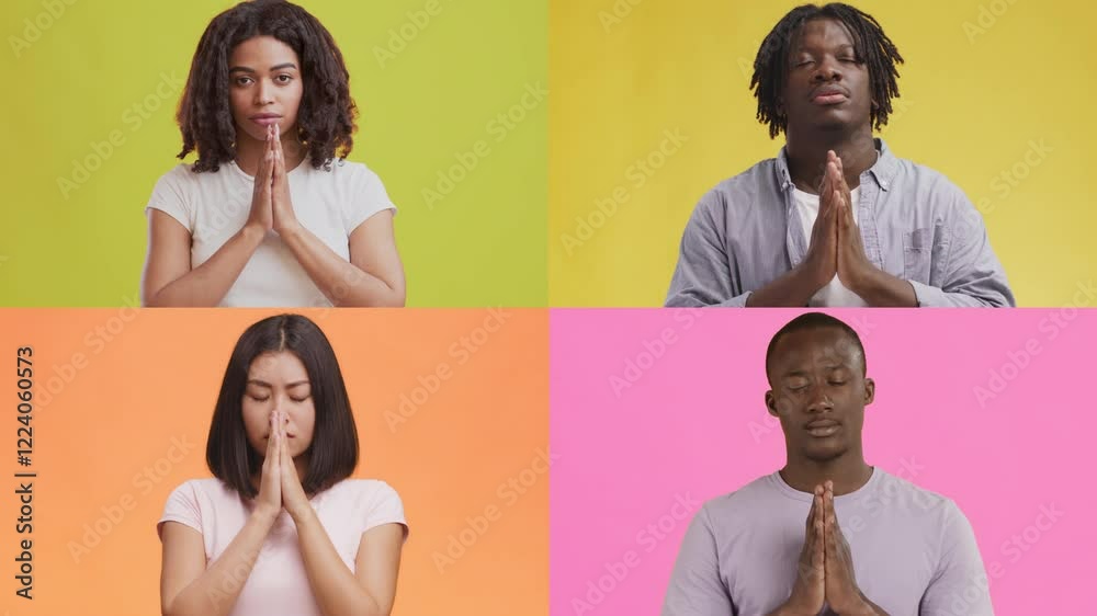Aufkleber four people from different backgrounds demonstrate a range of emotions with their hands in a gesture