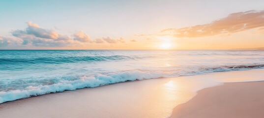 A Peaceful Seashore Scene with Gentle Waves Lapping Against the Shore Under a Clear Blue Sky