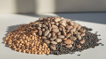 A diverse assortment of various types of seeds placed on a table