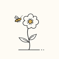 Minimalistic Vector Illustration of a Flower with a Bee