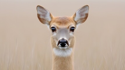 Fototapeta premium Deer portrait, field background, wildlife, nature, calm, animal photography, print