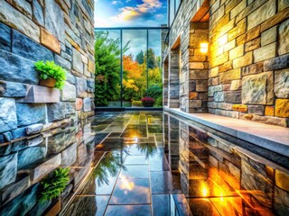 Modern Stone Wall & Patio Double Exposure Photography Background Texture - High Resolution Stock Image