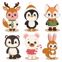 Fototapeta premium Adorable winter animals cartoon characters.