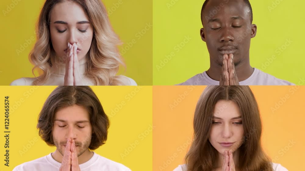 Aufkleber four individuals showcase different emotions through gestures against bright backgrounds. this multi