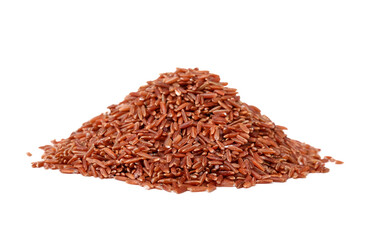 Heap of raw brown rice on white background