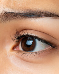Obraz premium Close up of person eye showing detailed eyelashes and skin texture, conveying worried expression