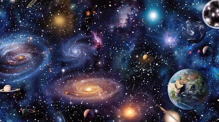 A breathtaking view of the universe with a starry sky as the backdrop and the Earth prominently displayed. This magnificent scene showcases the vastness and wonder of the cosmos