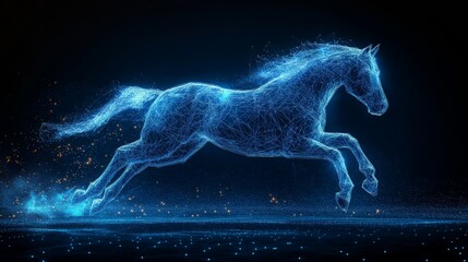 Fototapeta premium Glowing Blue Wireframe Horse in Futuristic Digital Network Design
