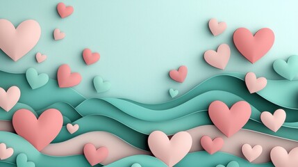 Naklejka premium Serene Layered Backdrop of Teal and Pink Hearts for Creative and Romantic Projects