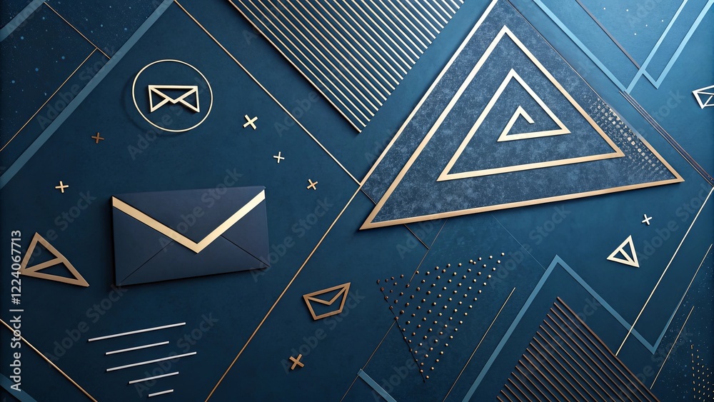 Poster a blue background with a gold triangle and a gold envelope