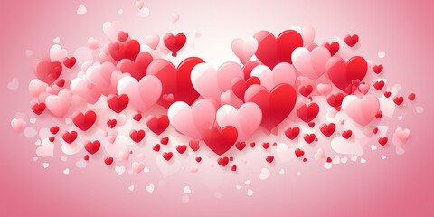 Cluster of various hearts in red and pink colors against a soft pink background
