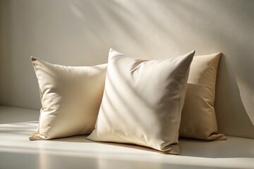 Soft Cream Cushion, Shadow Play, White Background, Product Photography, Home Decor, Pillow, Comfort, Cozy, Interior Design