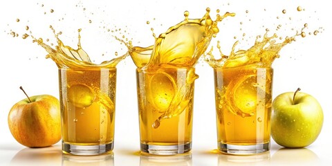 Sparkling Apple Yellow Juice Splash Photography: Summer Beverage Ad Images