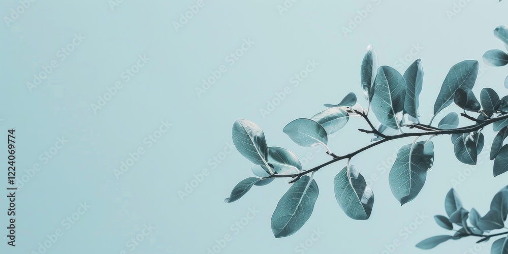 Poster a minimalist aesthetic featuring a light misty blue backdrop, minimalist design elements arranged as