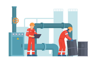 Oil and Gas Industry Workers Maintaining and Repairing Pipelines. Fully Editable Elements, Easy to Customize