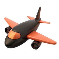 Black and red plane. Aircraft icon. 3d rendering isolated on white background. Cartoon plastic style icon
