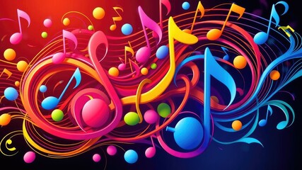 Fototapeta premium A stylized illustration of colorful music notes intertwined with each other forming a cohesive and harmonious whole, melody, illustrations