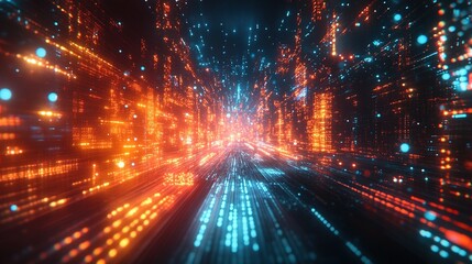 Digital Highway Speed, Data, Neon Cityscape, Futuristic Travel