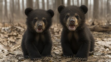 Obraz premium Adorable American Black Bear Cubs in the Forest