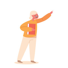 Little Girl with Book in Hands Pointing on Something Interesting. Kid Studying, Learning Classes. Child Back to School