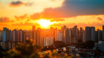 Fototapeta premium A vibrant sunset over a city skyline, showcasing urban life and natural beauty.