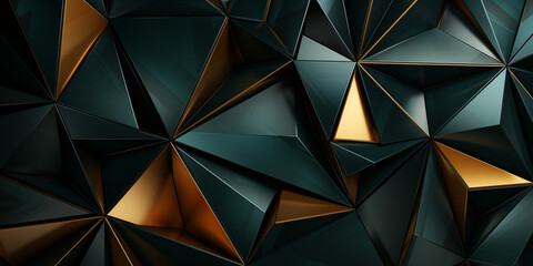 Fototapeta premium Geometric pattern of dark and golden triangular shapes.