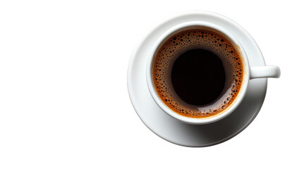 A white coffee cup with a dark brown liquid in it