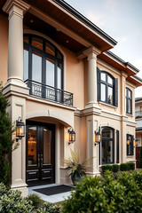Naklejka premium Magnificent Modern Mansion: Captivating Exterior Design and Architectural Details of a Luxurious Residence