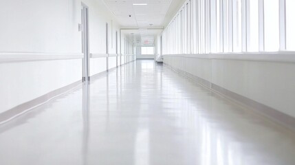 Obraz premium Bright hospital corridor modern healthcare facility interior design clean environment perspective view tranquility concept