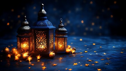 Fototapeta premium Illuminated Lanterns Adorn Festive Night Scene