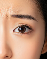 Obraz premium close up of person face showing worried expression, highlighting eye and brow details