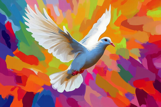 Peaceful dove flying with a colorful style in wpap pop art.