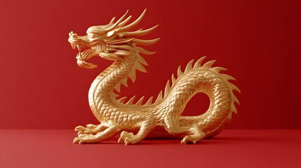 Fototapeta premium Artistic dragon sculpture in golden finish, intricate design, symbolizing power and strength, perfect for cultural decor.