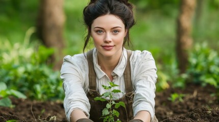 Fototapeta premium Planting a tree garden nature photography outdoor setting close-up environmental awareness