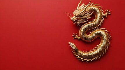 Obraz premium Gold dragon symbol on red background, vibrant traditional design, perfect for cultural celebrations or festive decorations.