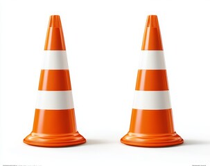 Two orange and white traffic cones isolated on white background. (2)