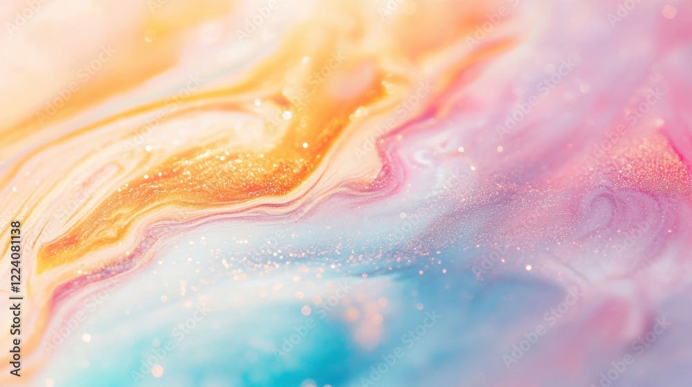 Wall mural dynamic colors blend gracefully in an abstract wave texture, creating a fluid, iridescent effect tha