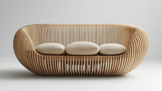 Sculptural Wooden Sofa: Modern Minimalist Design