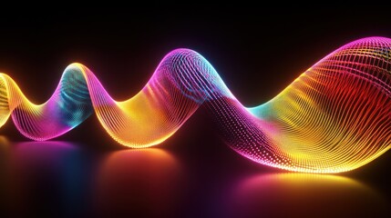 A vibrant, flowing wave of colorful light representing sound or data visualization.