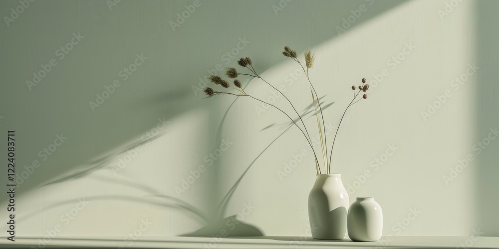Poster a minimalist aesthetic featuring a light sage backdrop, minimalist design elements arranged symmetri