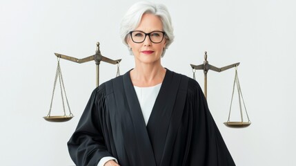 Courtroom action judge in professional attire legal setting portrait photography neutral background empowerment concept