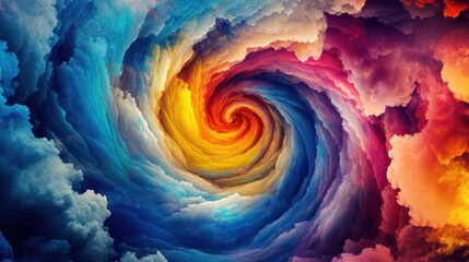 A vibrant, swirling abstract representation of colorful clouds and cosmic energy.
