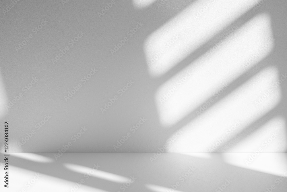 Poster Wall interior background, studio and backdrops show products.with shadow from window color white and grey. background for text insertion and presentation product	