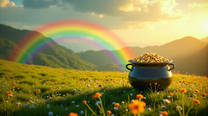 A pot of gold at the end of a rainbow.